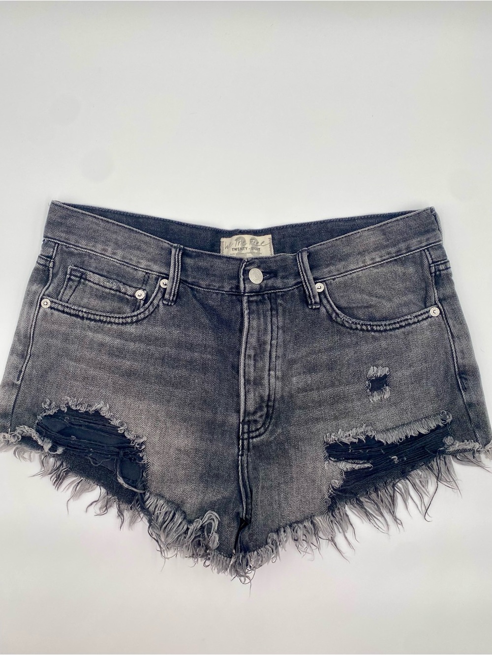 We The Free Charcoal Distressed Denim Cutoff Shorts